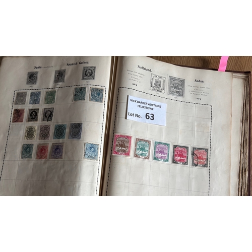 63 - Stamps : All world collection in 3 old time Excelsior albums including one oblong in great condition... 