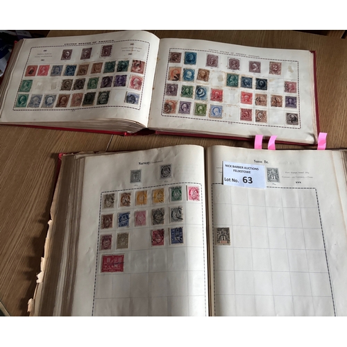 63 - Stamps : All world collection in 3 old time Excelsior albums including one oblong in great condition... 