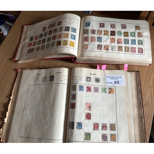 63 - Stamps : All world collection in 3 old time Excelsior albums including one oblong in great condition... 