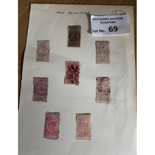 69 - Stamps : NZ collection in 3 albums and on old album leaves plus earlies onwards on stock cards.