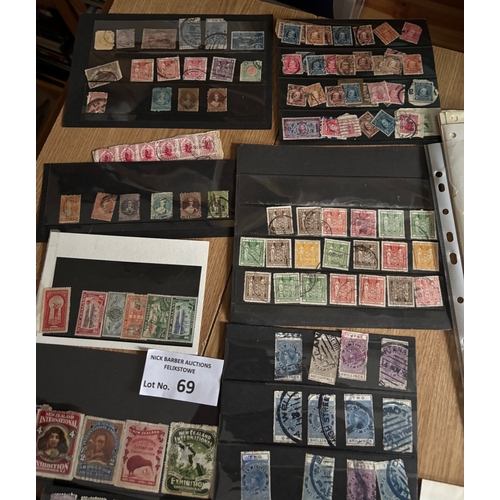 69 - Stamps : NZ collection in 3 albums and on old album leaves plus earlies onwards on stock cards.