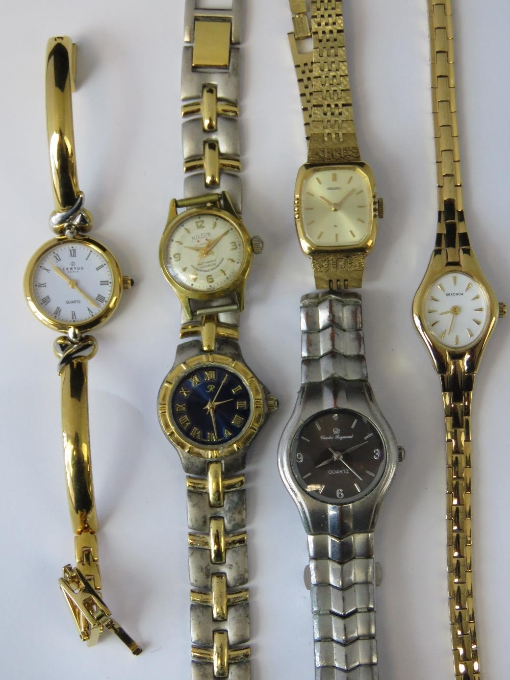 Six watches; Seiko No870842 stainless steel back, Hilton 17 Jewel  Automatic, Cerus Quartz, Charles R