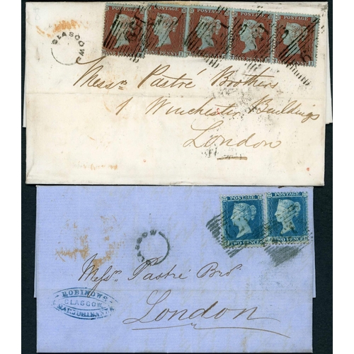 1093 - 3d LATE FEE and SMALL CIRCLE LATE FEE MARK - 11 Jan. 1855 EL to London franked with five 1854 1d red... 