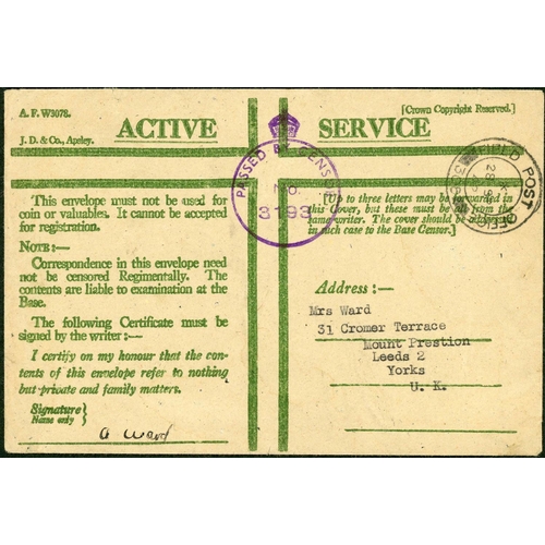 405 - WWII ARMY CENSOR MAIL: 1940-42 collection of army privilege mail, the majority with 