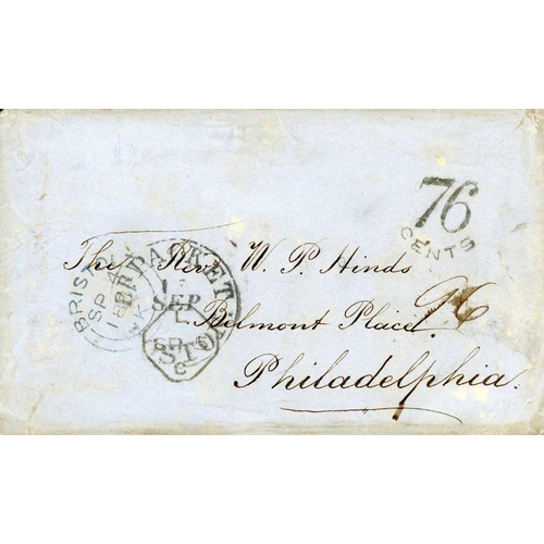 3154 - TRANSATLANTIC MAIL MIXTURE INC. PIONEER STEAMSHIP LETTER: c.1819-73 range of mainly stampless mails ... 