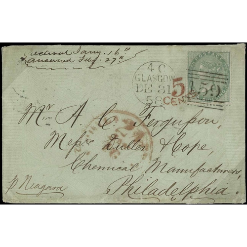 3159 - TRANSATLANTIC MAIL PER CUNARD LINE: 1852-58 pair to the U.S. ex Liverpool & Glasgow respectively. Th... 