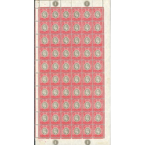 3505 - ** 1906 KEVII 1a Grey-Black & Red on Chalk-surfaced paper complete pane of 60 with margins all round... 