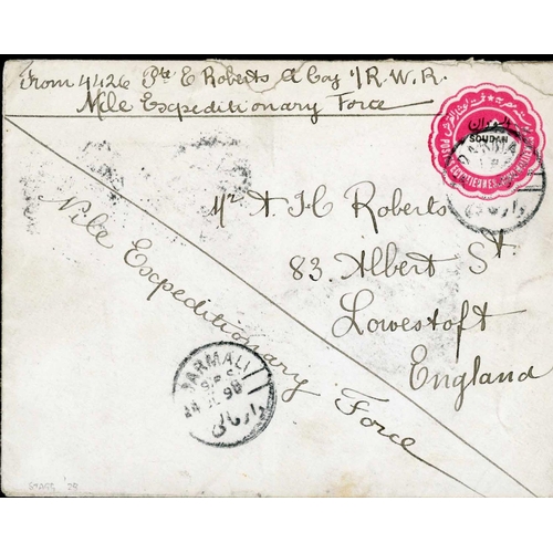 3530 - CAMPAIGN TO RECAPTURE KHARTOUM: 24 Jul. 1898 5m (concessionary rate?) red Postal Stationery env. fro... 