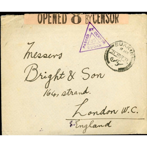 3543 - WWI LARGE SUDAN CENSOR LABELS: 1916-19 range of censor covers inc. 15 dec. 1916 env. from El-Obeid t... 