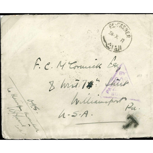 3544 - WWI - DARFUR CAMPAIGN - STAMPLESS O.A.S. ENV TO USA: 28 Oct env. endorsed 