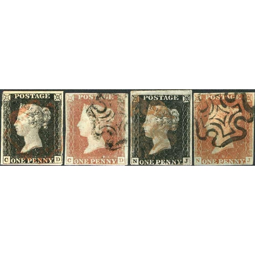 3693 - PLATE 1b - CD, almost 4 margins, faults, matched in red, fine four margins. PLATE 2 - NJ, 3 margins,... 