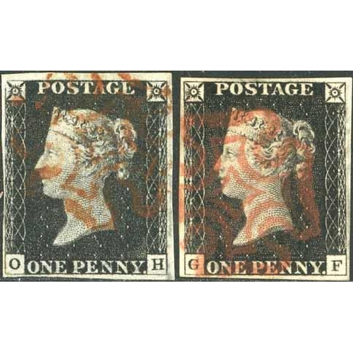 3703 - PLATE 2 - OH, & PLATE 3 - GF, both four good to close margins and red MX. (2)