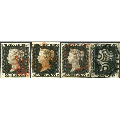 3710 - PLATE 3 - HB, PLATE 4 - OD, both fine, four margins. Also PLATE 2 - GH, PLATE 10 - HJ, both with sma... 