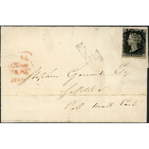 3721 - PLATE 6 - MF, four very close to good margins, scissor cut affects top left corner, on 20 May 1841 E... 