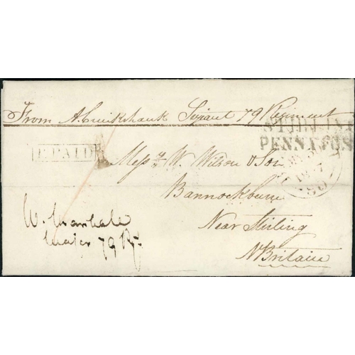 4199 - FURTHER IRISH 1d MILITARY CONCESSION MAIL TO BANNOCKBURN; Trio with Oct. 1826 EL with 