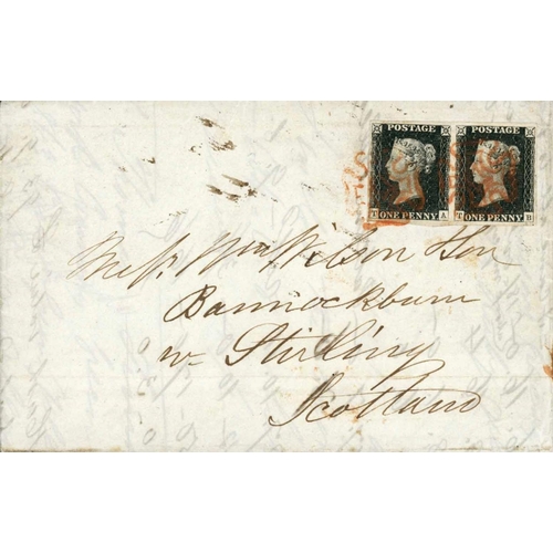 4203 - SCARCE 1d BLACK MULTIPLE USED IN IRELAND; 28 Aug. 1840 EL to Bannockburn franked fine four-margined ... 