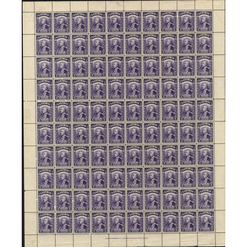 2135 - COMPLETE MINT SHEETS:1c purple, 5c bright purple and 10c scarlet. Complete mint sheets of 100 (10 x ... 