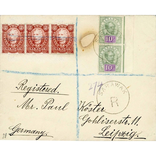 2205 - REGISTERED TO GERMANY - 26c-RATE COVER WITH 2c PAIR/SINGLE (BLUE CRAYON CANCELS) + 10c PAIR; 31 Oct.... 