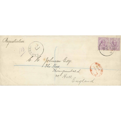 2207 - REGISTERED TO G.B. - 24c-RATE COVER WITH 1899 12c MAUVE PAIR; 28 Feb. 1900 long env. registered to H... 