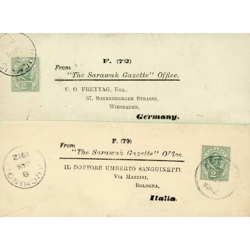 2211 - PRINTED MATTER RATE MAIL TO ITALY & GERMANY - 'SARAWAK GAZETTE' WRAPPERS; 2 June 1903(?) front with ... 