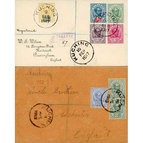 2221 - G.B. - REGISTERED & LETTER RATE COVERS EX KUCHING WITH VARIED FRANKINGS; 1914/17 covers from Kuching... 