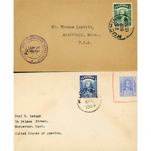 2242 - 1930s MAIL TO THE AMERICAS & AUSTRALIA - INC. DISALLOWED STAMP, REGISTERED, ETC.; 1932-39 Kuching co... 