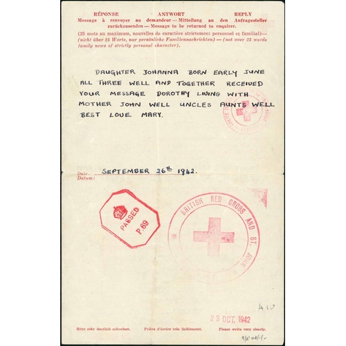 2444 - VERY EARLY RED CROSS ENQUIRY FORM AND REPLY - 8 May 1942 Red Cross enquiry form, Shanghai (private r... 