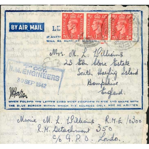 2217 - MALDIVE ISLANDS - A RARE GROUP OF COVERS & AIRGRAPHS FROM R.M. DETACHMENT 350; June 1942/June 1944 g... 