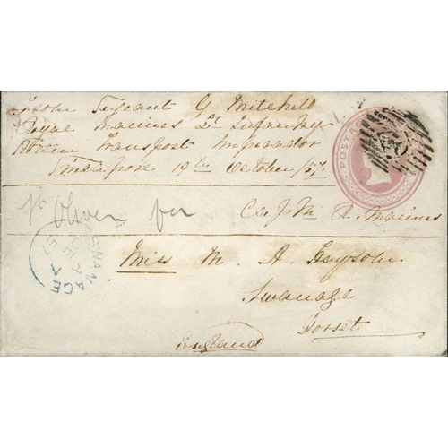 2218 - EXTRAORDINARY 1d PINK ENVELOPE ORIGINATING IN SINGAPORE; Remarkable and fine (minor flap fault) 1d P... 