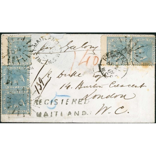 2331 - 2d BLUE DLR FRANKINGS TO LONDON OR SCOTLAND; Quartet with 20 May 1865 env. to Ayr franked wing margi... 