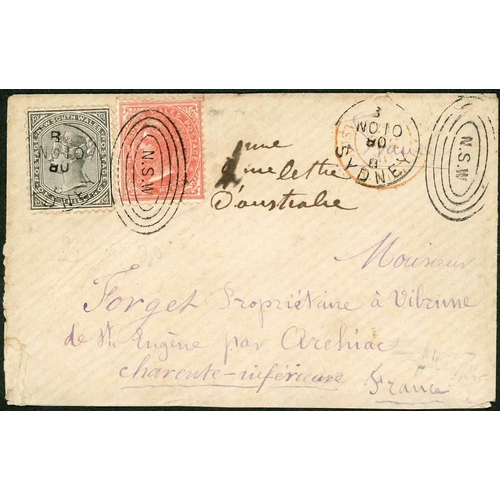 2340 - MAIL TO FRANCE VIA BRINDISI & SAN FRANCISCO; Quartet with 19 Sep. 1877 env. to Anciens franked 8d Di... 