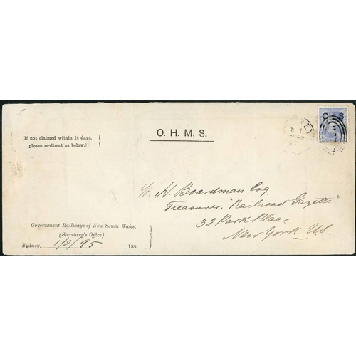 2348 - UPU RANGE TO NORTH AMERICA; 1 Feb. 1895 long OHMS env. to NY  franked 'OS' opt on 2½d Allegorical ti... 