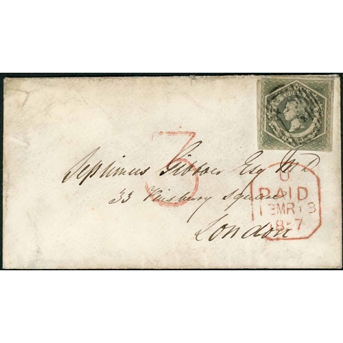 2355 - MORETON BAY DISTRICT MAIL TO LONDON; 4 Apr. 1855 & 2 Dec. 1856 envs. to London each franked 6d Diade... 