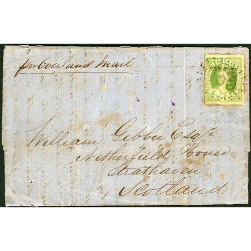 2356 - 6d GREEN CHALON FRANKINGS; Trio with 9 Dec. 1864 EL (chatty letter......I did intend writing by last... 