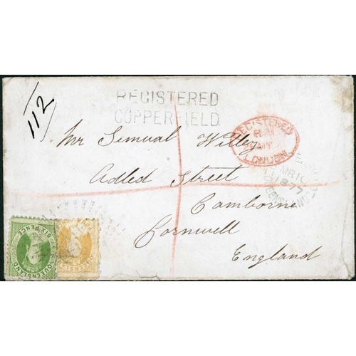 2363 - 6d RATES INC. REGISTERED & TOO LATE; Trio with 20 Mar. 1875 env. to Yorkshire franked 6d tied by '14... 