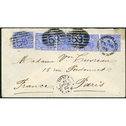 2365 - MAIL TO FRANCE; 24 Mar. 1883 env. to Nancy franked 6d Bradbury Wilkinson design tied by '346' barred... 