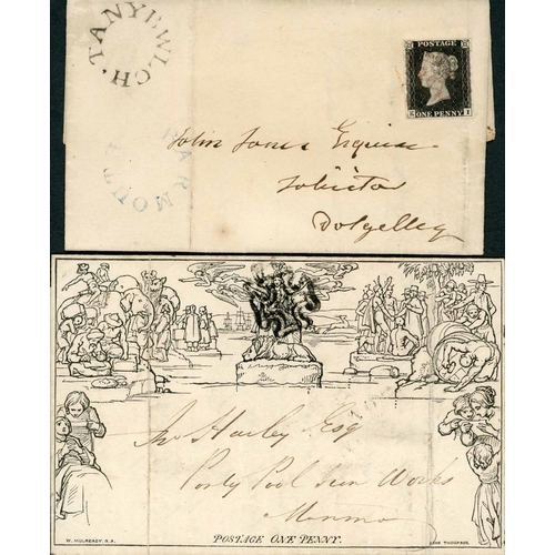 3283 - 1d BLACK COVER & MULREADY LETTERSHEET - Oct. 1840 EL franked with 4 margin 1840 1d black, KI plate 1... 