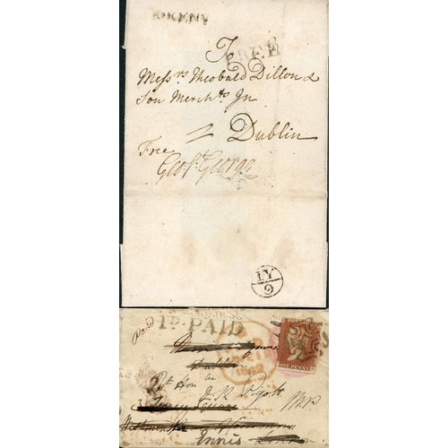 3285 - 1733-1860s GROUP OF MAIL - inc. 1733 E to Dublin marked FREE & K.KENY with scarce IY/9 Bishop mark o... 