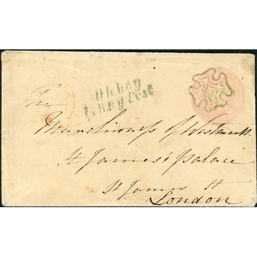 3286 - ATHBOY MALTESE CROSS IN GREEN ON 1d PINK STATIONERY ENVELOPE - 3 June 1844 1d pink env. cancelled wi... 