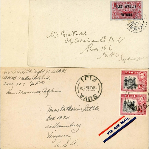 1088 - N. CALEDONIA OVERPRINT ISSUES + WALLIS ISLAND - WWII U.S.A FORCES' NAVAL MAIL (ONE POSTED IN FIJI); ... 