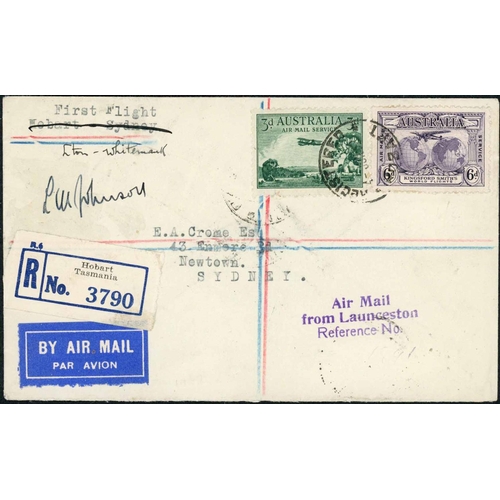 1182 - FLINDERS ISLAND AIRWAYS - TWO SCARCE 1st FLIGHT COVERS:7 June 1932 env registered from Hobart to Syd... 