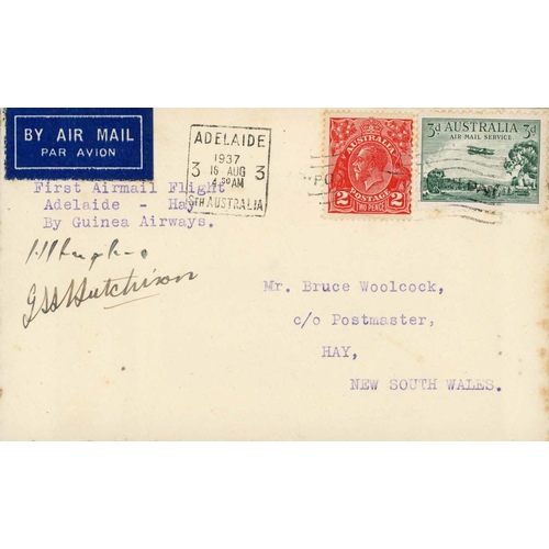 1183 - GUINEA AIRWAYS Ltd:18 Aug 1937 A selection of 1st flight covers with Adelaide via Hay to Sydney, Syd... 