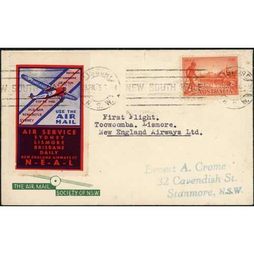 1198 - NEW ENGLAND AIRWAYS Ltd:29 Jan 1935 env carried on the 1st flight from Lismore to Toowoomba with a f... 