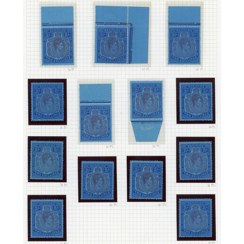 1254 - 1938-53 2/- PURPLE & BLUE (SHADES) EXTENSIVE GROUP - with purple & (mottled) blue SG116c blocks of 4... 