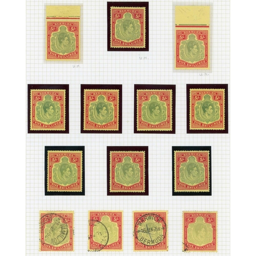 1261 - 1938-53 5/- GREEN & RED (SHADES) FINE GROUP - green & red SG118e 10 mint singles; yellow-green & red... 