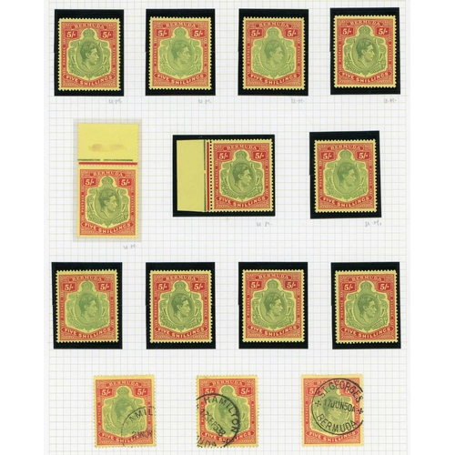 1261 - 1938-53 5/- GREEN & RED (SHADES) FINE GROUP - green & red SG118e 10 mint singles; yellow-green & red... 