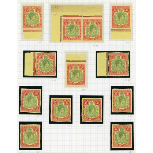 1261 - 1938-53 5/- GREEN & RED (SHADES) FINE GROUP - green & red SG118e 10 mint singles; yellow-green & red... 