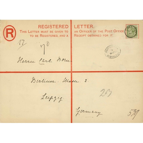 1562 - REGISTERED ENVELOPE - A RARE USED EXAMPLE:9 April 1891 A rare size I 20c registered env to Leipzig b... 