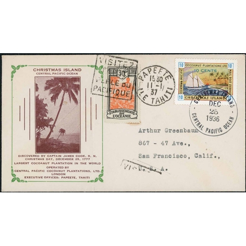 1580 - CHRISTMAS ISLAND - A LOCAL 10c USED ON ILLUSTRATED ENVELOPE TO U.S.A:Christmas Day 1936 illustrated ... 