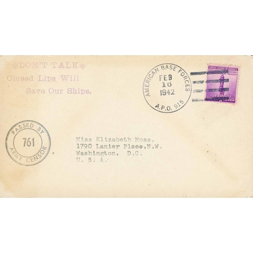 1584 - CHRISTMAS ISLAND - A.P.O. 915:1942-44 covers (8) with APO 915 duplex inc. 16 Feb 1942 env to Washing... 